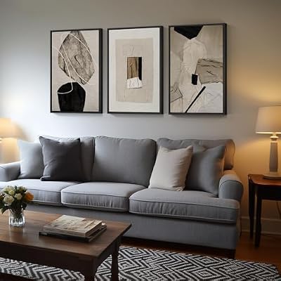 Large Framed Neutral Abstract Wall Art for Living Room,Set of 3, 24x36 In - image 3 of 4