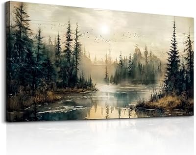 FUHAIHUA Canvas Wall Art For Living Room Large Wall Decor For Bedroom Modern Office Wall Decorations Forest River Landscape Paintings Farmhouse Pictures Artwork Room Aesthetic Home Decor 20x40 In - image 2 of 4