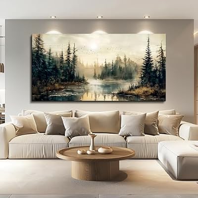 FUHAIHUA Canvas Wall Art For Living Room Large Wall Decor For Bedroom Modern Office Wall Decorations Forest River Landscape Paintings Farmhouse Pictures Artwork Room Aesthetic Home Decor 20x40 In - image 3 of 4