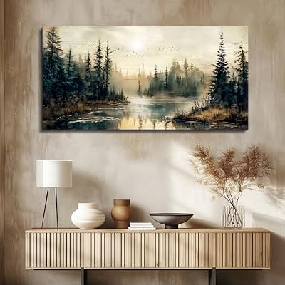 FUHAIHUA Canvas Wall Art For Living Room Large Wall Decor For Bedroom Modern Office Wall Decorations Forest River Landscape Paintings Farmhouse Pictures Artwork Room Aesthetic Home Decor 20x40 In - image 4 of 4