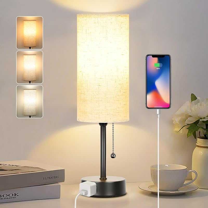 Bedside Table Lamp for Bedroom,Small Lamps for Night stands with Pull Chain - Table Lamps, product photo on a white background