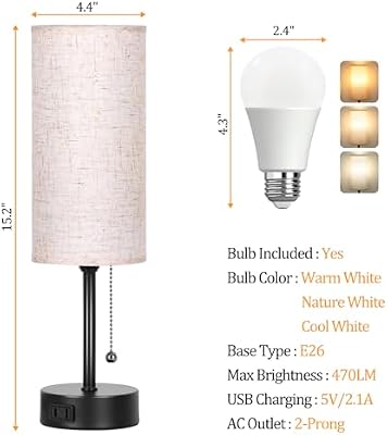 Bedside Table Lamp for Bedroom,Small Lamps for Night stands with Pull Chain - image 4 of 4