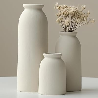 Ceramic Vase Set-3, Small Flower Vases for Decor, Modern Boho Farmhouse Style, Decorative Vases for Pampas Grass & Dried Flowers, Distressed Finish (Beige) - image 2 of 4