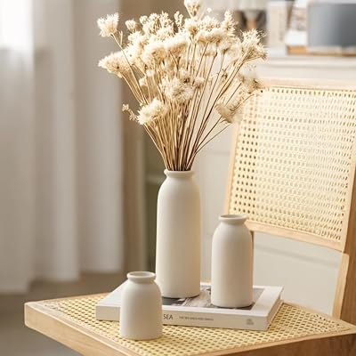 Ceramic Vase Set-3, Small Flower Vases for Decor, Modern Boho Farmhouse Style, Decorative Vases for Pampas Grass & Dried Flowers, Distressed Finish (Beige) - image 3 of 4