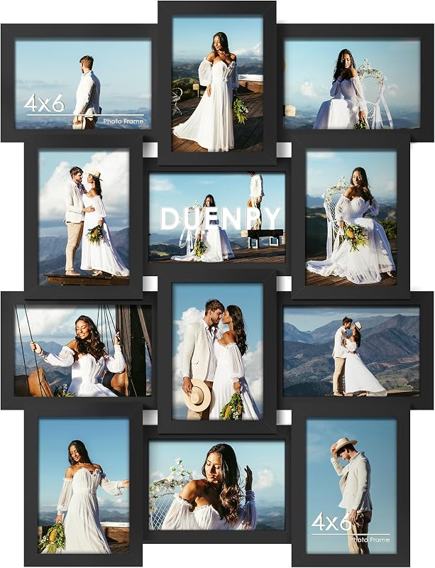DUENPY 4x6 Collage Frame 12 Pack Glass Assembly Required Black - Wall Art, product photo on a white background