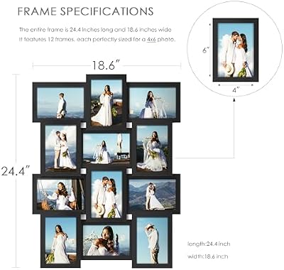 DUENPY 4x6 Collage Frame 12 Pack Glass Assembly Required Black - image 3 of 4
