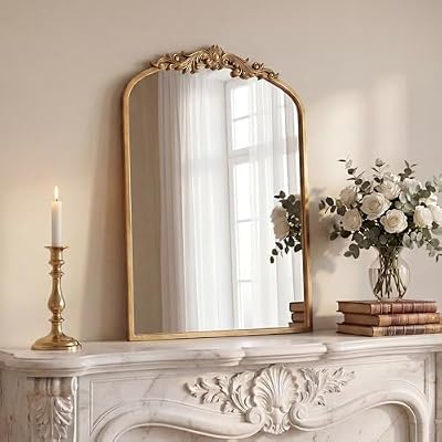 PERFNIQUE Vintage Mirror, 30" X 19" Gold Arched Antique Baroque Mirror - image 2 of 4