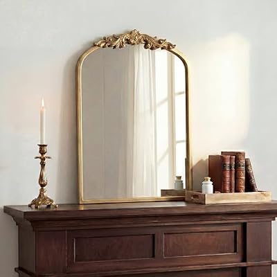 PERFNIQUE Vintage Mirror, 30" X 19" Gold Arched Antique Baroque Mirror - image 3 of 4