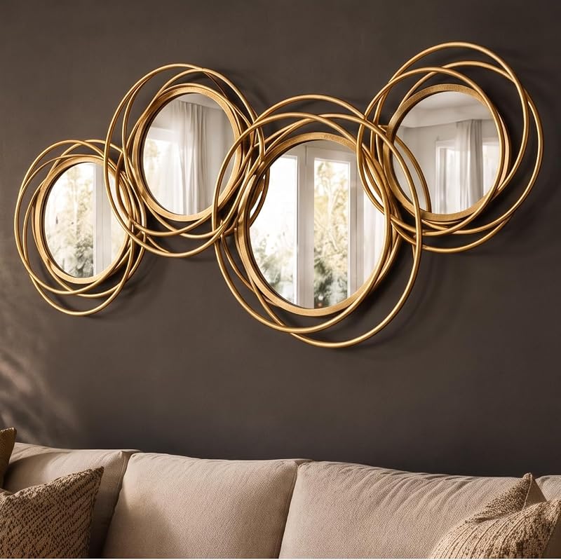 4-Circle Gold Decorative Wall Mirror, 43.3 x 17.3 in - Mirrors, product photo on a white background