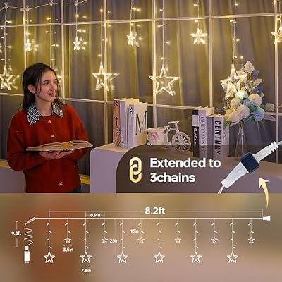 8.2FT 126L Warm White Christmas Star Icicle Curtain Lights Indoor - image 4 of 4
