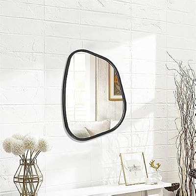 Asymmetrical Mirror for Wall Irregular Oval Wood Frame Modern Unique Accent Wall Mirror Decorative Vanity Bathroom Living Room Bedroom Entryway Hallway Artistic Wavy Mirror Small 14"x10" - image 3 of 4