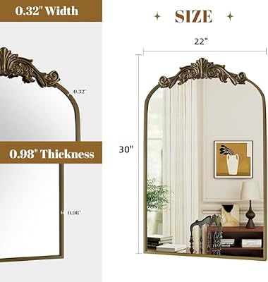 Dewfig Vintage Arched Wall Mirror, 30"x22" Bronze Antique Bathroom Mirror - image 3 of 4