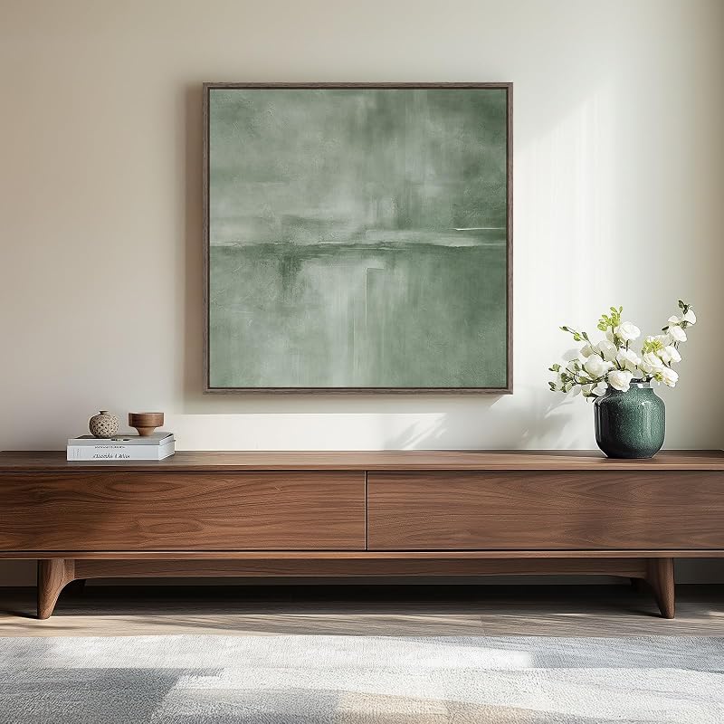 Framed Modern Green Abstract Wall Art Decor for Living Room, 30x30 In - Wall Art, product photo on a white background