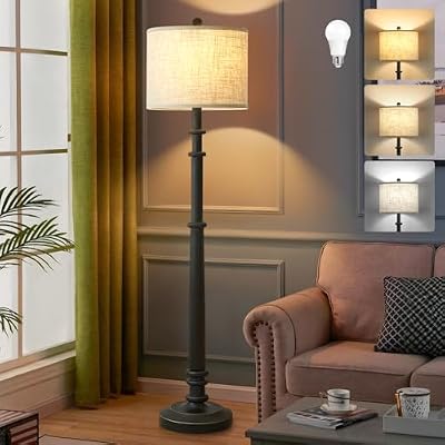 EJIAXIN Floor Lamps for Living Room - 60" Farmhouse Floor Lamp with Adjustable Color Temperatures - Vintage Standing Lamp Reading Light with Linen Shade Retro Tall Lamp for Bedroom Office, Black - image 2 of 4