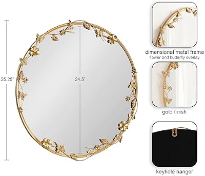 Kate and Laurel Rosella Modern Ornate Round Wall Mirror, 26 Inch Diameter, Gold, Circle Mirror with Floral Detailing for Use as Bathroom Mirror for Over Sink or Cute Dorm Room Decor - image 3 of 4