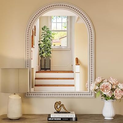 Boho Mirror for Wall, 22" x 30" Farmhouse Arched Rustic Wooden Frame Mirror with Beaded, Arch Decorative Wall Mirrors for Bathroom, Vanity, Living Room, Entryway - image 2 of 4