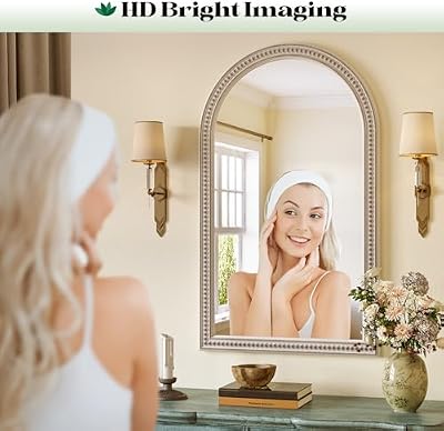 Boho Mirror for Wall, 22" x 30" Farmhouse Arched Rustic Wooden Frame Mirror with Beaded, Arch Decorative Wall Mirrors for Bathroom, Vanity, Living Room, Entryway - image 4 of 4