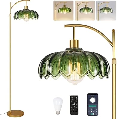 QIYIZM Glass Floor Lamp for Living Room,Bedroom,Gold Dimmable Standing Lamp with Remote,Mid Century Modern Brass Tall Lamp Boho Vintage Retro Floor Lamps Arc Green Flower Floor Light Lamp Bohemian - image 2 of 4