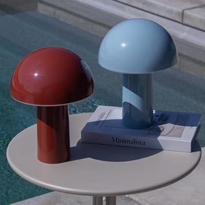 Brightech Celia Table Lamp – 10" Touch-Controlled Mushroom Accent Lamp, Cordless & Dimmable LED, Portable & Rechargeable Bedside Night Light, Sustainable Recycled Modern Patio Lamp for Home Décor, Red - image 3 of 4