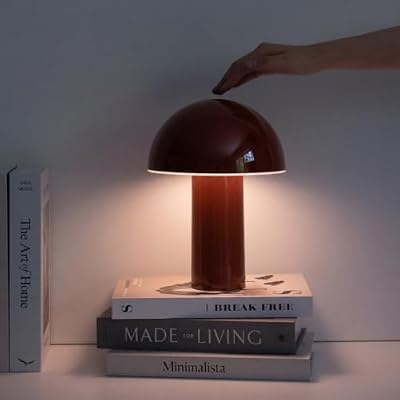 Brightech Celia Table Lamp – 10" Touch-Controlled Mushroom Accent Lamp, Cordless & Dimmable LED, Portable & Rechargeable Bedside Night Light, Sustainable Recycled Modern Patio Lamp for Home Décor, Red - image 4 of 4