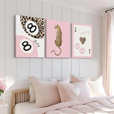 Cheetah Trendy Wall Art Preppy Leopard Canvas Print Cheetah Room Wall Decor 8 Ball Poster Y2k Pink Coquette Luxury Print Lucky Aesthetic Fashion Pictures for Bedroom 12x16x3 Inch Wrapped Canvas - image 4 of 4