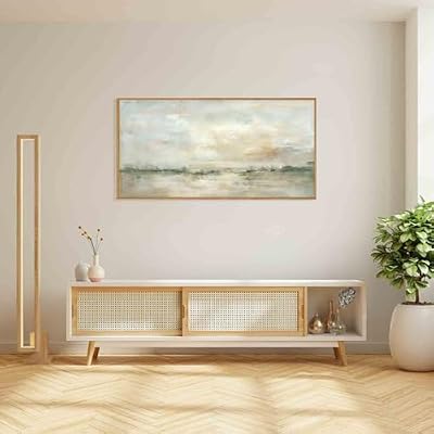 LHIUEM Large Abstract Green Gray Pastel Framed Canvas Wall Art,Neutral Landscape Wall Decor,Modern Watercolor Lake Artwork,Beige Textured Illustrations Art for Living Room,Bedroom,Office- 20"x40"x1 - image 4 of 4