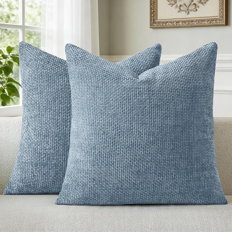 a moment Blue Chenille Throw Pillow Covers 22x22 Inch Pack of 2 Modern Decorative Throw Pillow Covers Farmhouse Cross Covers Home Decor for Sofa Bedroom Living Room - Vases & Objects, product photo on a white background