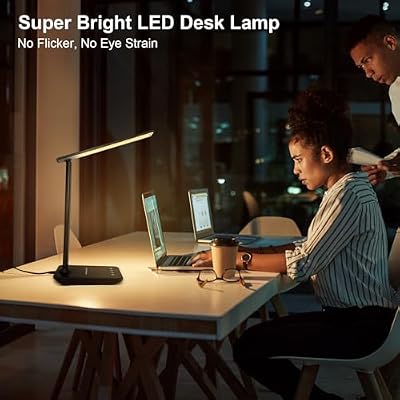 shinelife LED Desk Lamp for Office Home, Bright Desk Light with USB Charging Port, Adjustable Dimmable Desk Lamps 5 Modes 5 Brightness, Touch Study Lamp for Nail, Craft, Puzzle, Sewing, Study, Black - image 3 of 4
