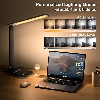 shinelife LED Desk Lamp for Office Home, Bright Desk Light with USB Charging Port, Adjustable Dimmable Desk Lamps 5 Modes 5 Brightness, Touch Study Lamp for Nail, Craft, Puzzle, Sewing, Study, Black - image 4 of 4