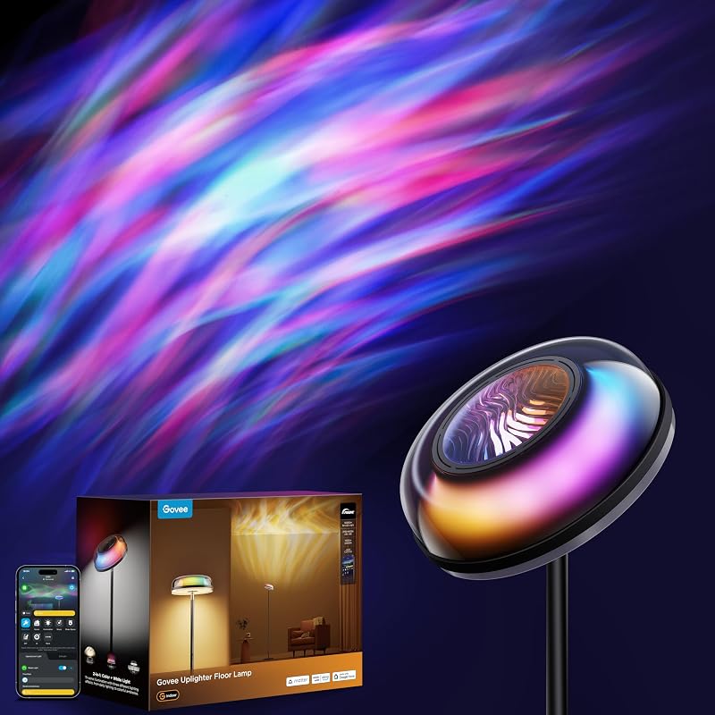 Govee Uplighter Floor Lamp for Living Room, RGBIC Ripple Projector - Floor Lamps, product photo on a white background