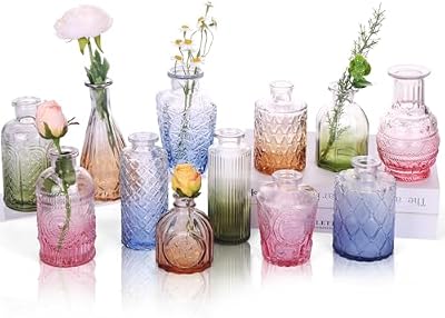 CUCUMI 12pcs Bud Vases for Centerpieces, Colorful Vintage Glass Vase Set - image 2 of 4