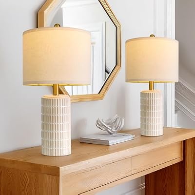 PoKat 20.75" Small Modern Ceramic Table Lamps Set of 2 for Bedroom, White - image 2 of 4
