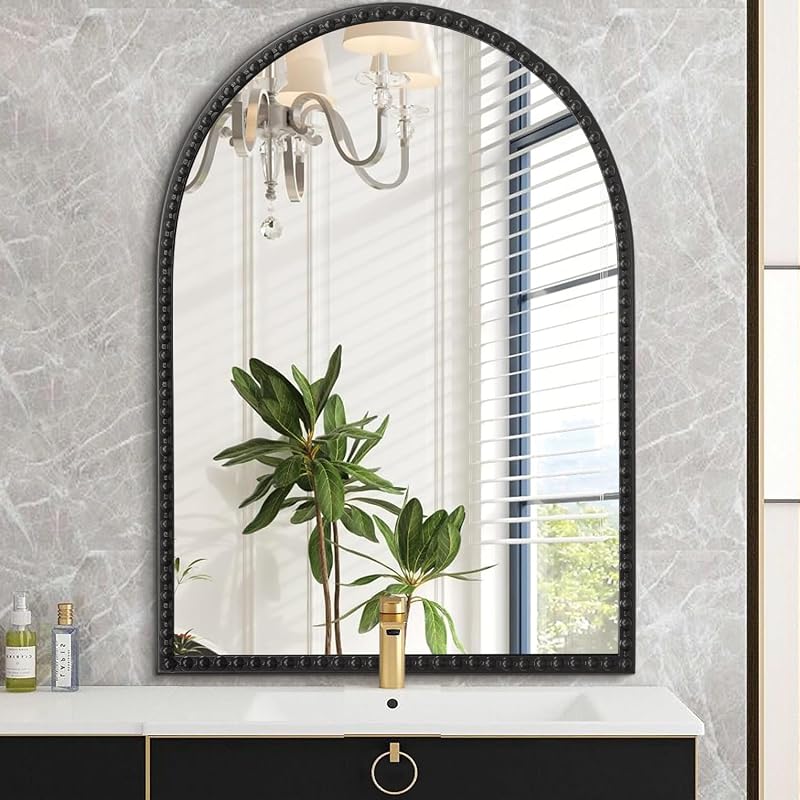 Large Arch Wall Mirror, Arched Mirror for Bathroom, Vintage Metal Beaded Frame Decor Mirrors for Bedroom Accent Living Room Vanity Entryway - Mirrors, product photo on a white background