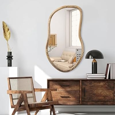 Irregular Wall Mirror Wood Asymmetrical Mirror Large Bathroom Vanity Mirrors Natural Wood Framed Abstract Mirrors for Wall Living Room Bedroom Decorative - image 3 of 4