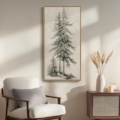Framed Vertical Vintage Tree Sketch Wall Art for Living Room, 20x40 Inch - image 4 of 4