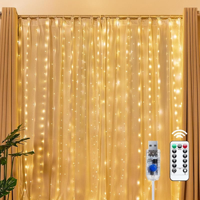 Brightown 300 LED Fairy Curtain Lights, 9.8ft x 9.8ft Curtain String Lights - String & Accent Lighting, product photo on a white background