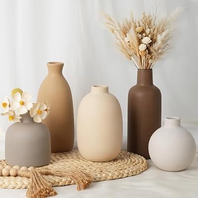 Modern Ceramic Vase Set of 5, Vases Home Decor Rustic Farmhouse Decorative - image 2 of 4