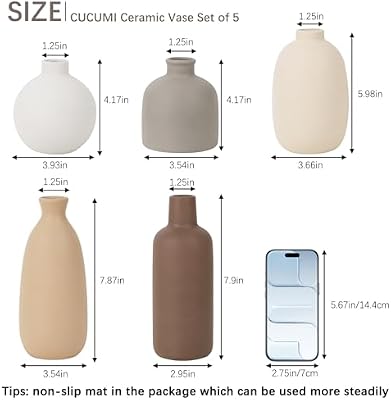 Modern Ceramic Vase Set of 5, Vases Home Decor Rustic Farmhouse Decorative - image 4 of 4