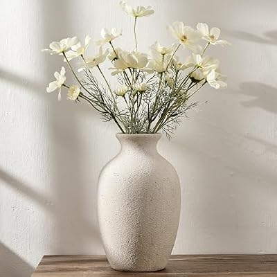 Large Ceramic Rustic Flower Vase, 10.43 Inch Tall Vintage Pottery Home Decor, Antique Farmhouse Terracotta Vase for Living Room, Table, Shelf, Mantel Decoration, Farmhouse - Cream-White - image 2 of 4