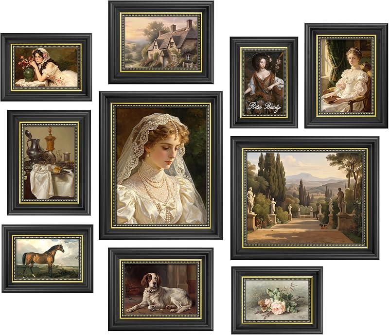 DUENPY Vintage 10 Pack Multi Size Gallery Frame Black - Wall Art, product photo on a white background