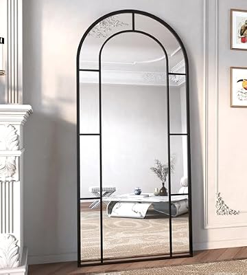 Arched Full Length Mirror, 56"x22" Mirror Full Length, Oversized Floor Length Standing Mirrors, Large Body Wall Mounted Window Pane Mirrors, Hanging or Leaning (Black) - image 2 of 4