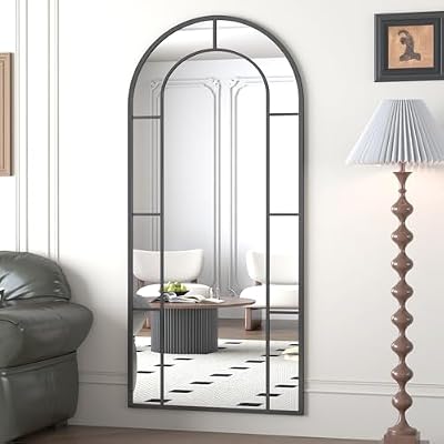 Arched Full Length Mirror, 56"x22" Mirror Full Length, Oversized Floor Length Standing Mirrors, Large Body Wall Mounted Window Pane Mirrors, Hanging or Leaning (Black) - image 4 of 4