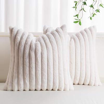 Pack of 2 Faux Fur Christmas Throw Pillow Covers 18x18 Inch, Cream White - image 2 of 4