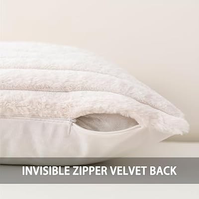 Pack of 2 Faux Fur Christmas Throw Pillow Covers 18x18 Inch, Cream White - image 3 of 4