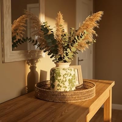 Vintage Green Crackle Glaze Ceramic Flower Vase, 6” Small Rustic Pottery Decorative Botanical Vase with Distressed Beige Rim French Country Farmhouse Cottage Tabletop & Mantel Home Decor - image 4 of 4