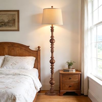 QiMH 61" Vintage Floor Lamp for Living Room, Farmhouse Lamps, Wood Grain - image 4 of 4