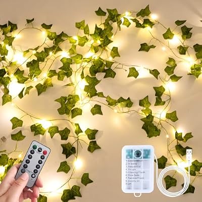 Fake Plants Vines,33ft 100 LED Artificial Ivy Garland with Fairy Lights,for Home Living Room Bedroom wall Art Aesthetic Office Coffee Wedding Party Farmhouse Dorm Outdoor Garden Decor - image 2 of 4