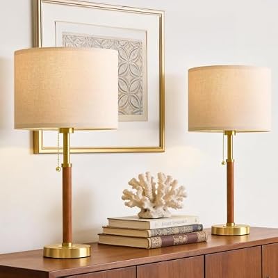 22" Wood Table Lamps Mid Century Modern Lamp for Bedroom Living Room - image 2 of 4
