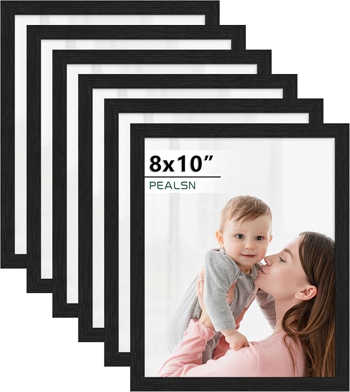 PEALSN 8x10 Picture Frame Set of 6, Wall or Tabletop, Black Woodgrain - Wall Art, product photo on a white background