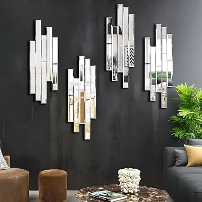 Artisan Set of 4 Silver Beveled Wall Decor Mirrors - 24x8 Inch Each, Creative Combination Design for Modern & Farmhouse Home Decor, Shatter-Resistant Glass with Wood Backing - image 2 of 4